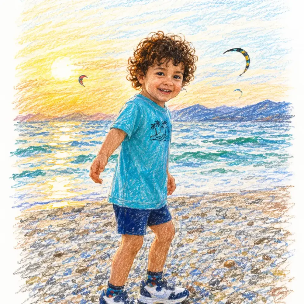 The photo redrawn as the book's color keepsake page