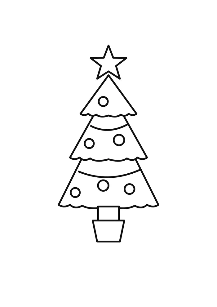 Coloriage de sapin de Noël décoré à imprimer, au trait épais