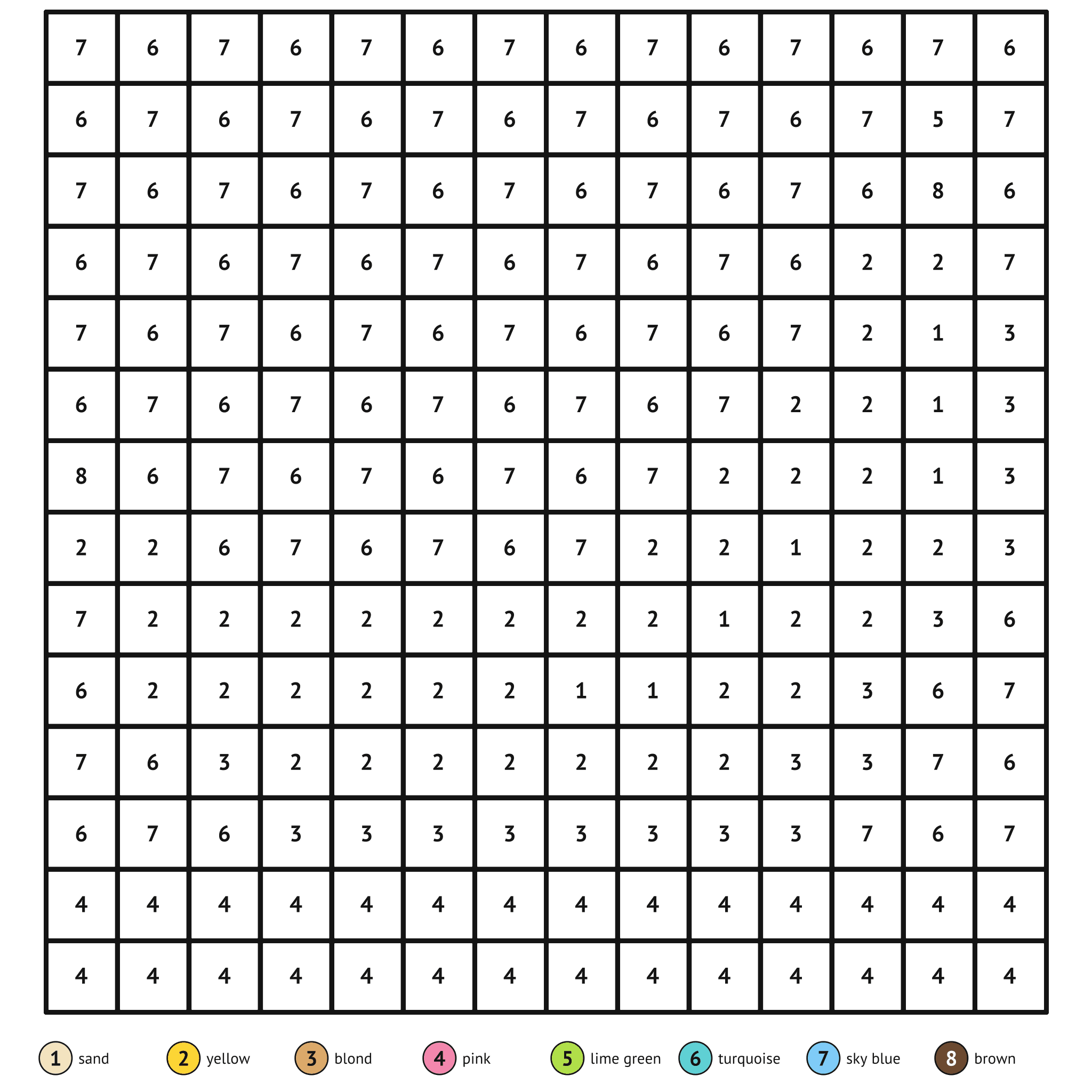 Color by number printable, the banana: numbered spaces and a color key