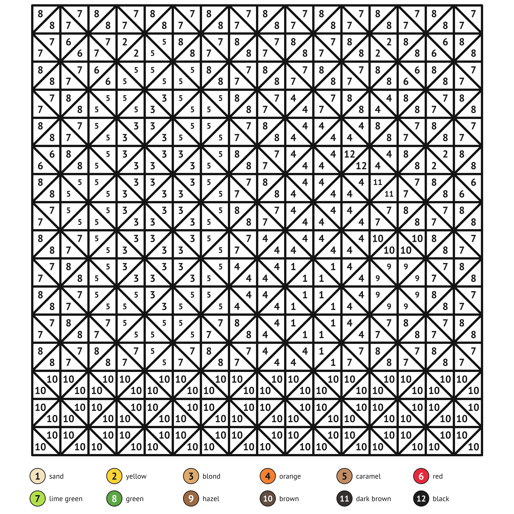 Color by number printable, the squirrel: numbered spaces and a color key