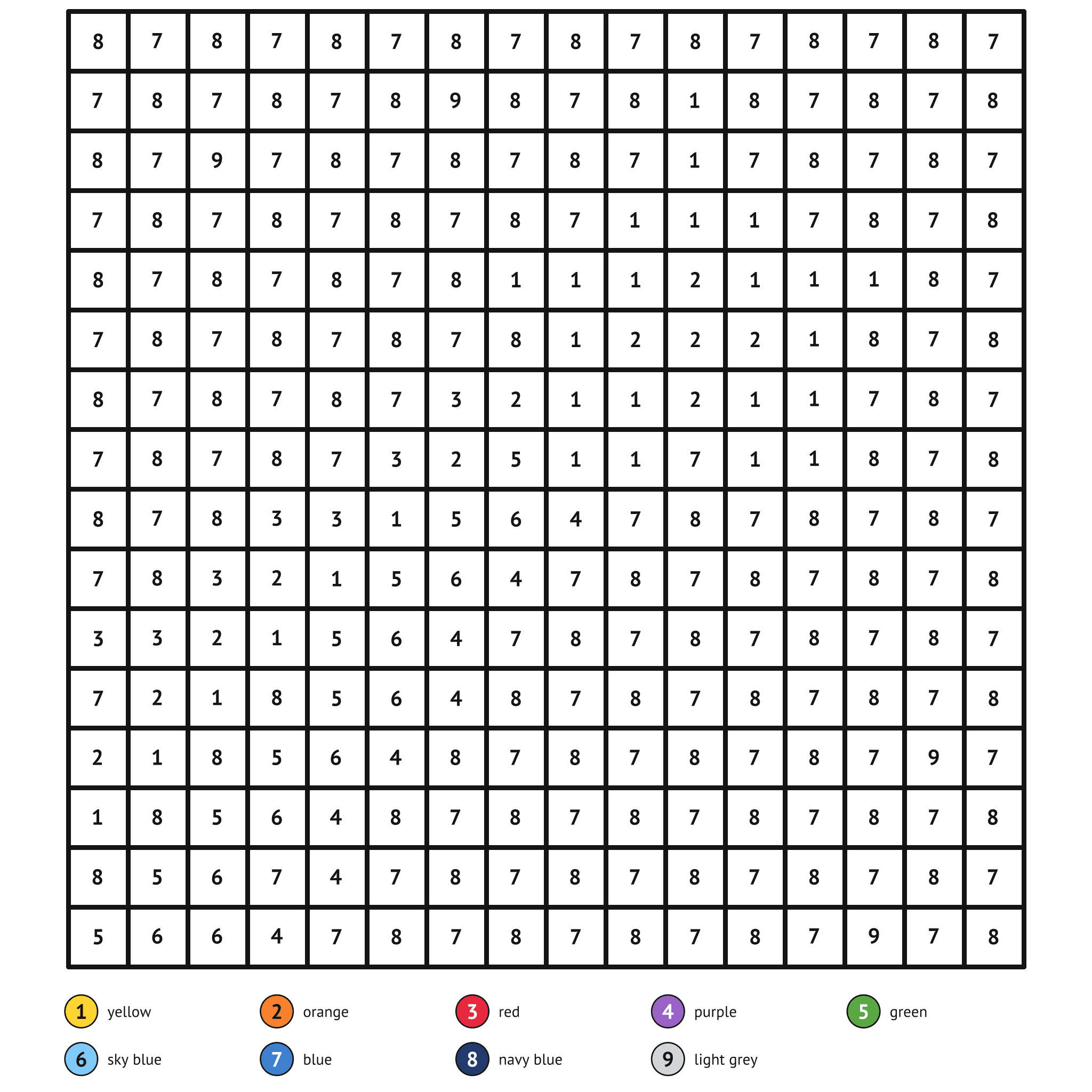 Color by number printable, the shooting star: numbered spaces and a color key