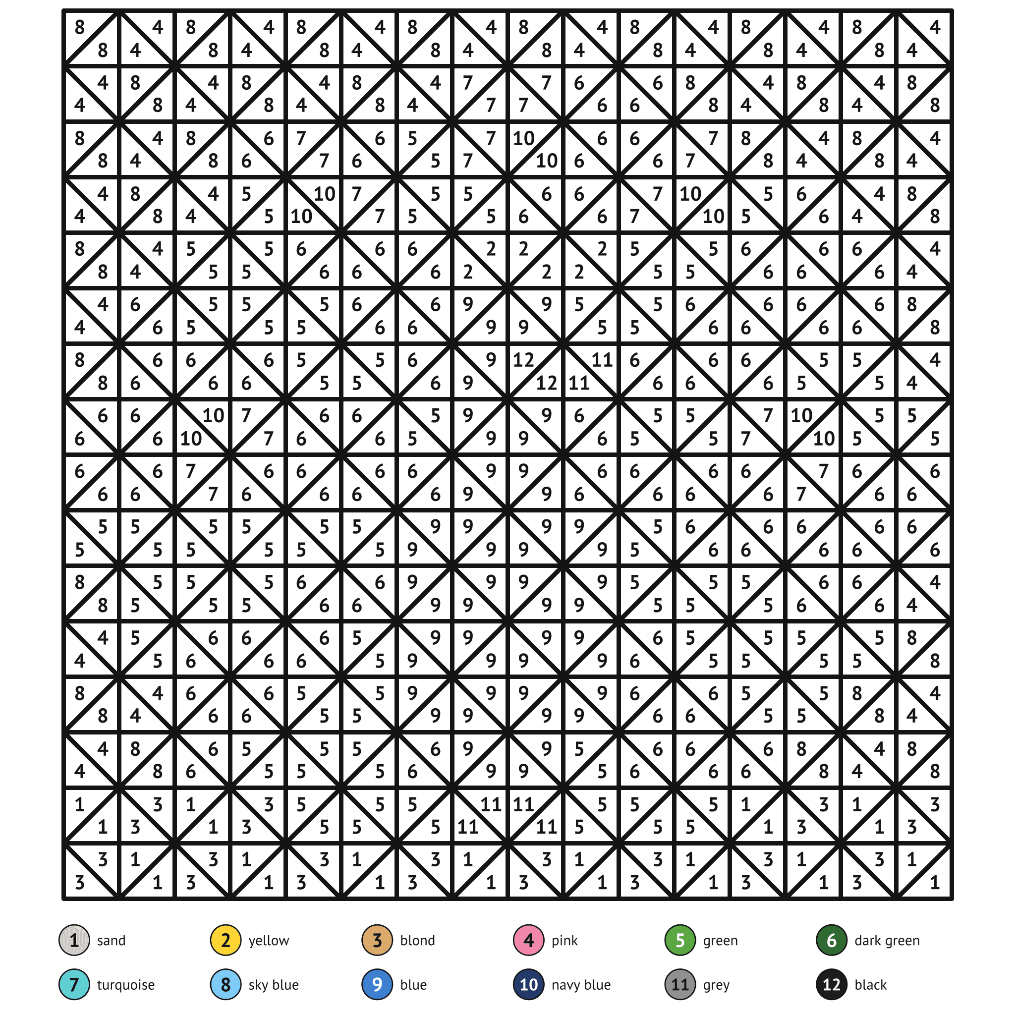 Color by number printable, the peacock: numbered spaces and a color key