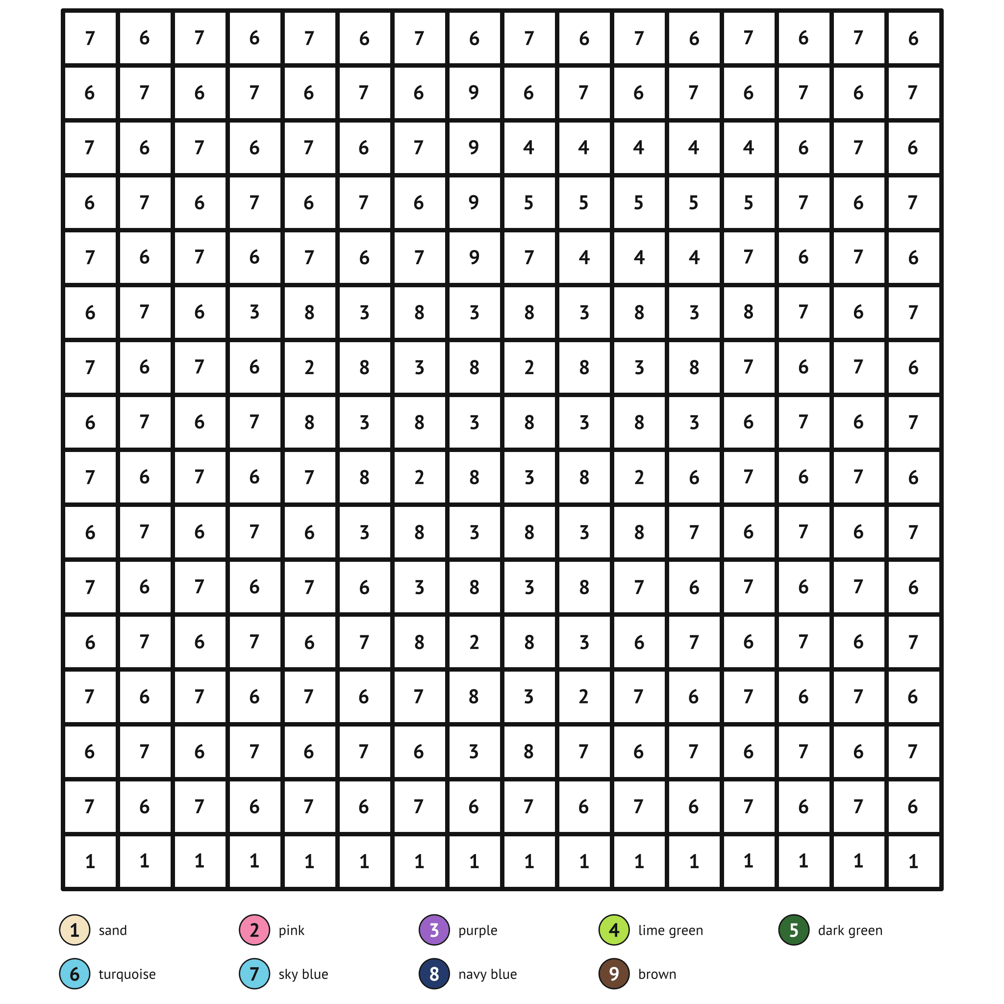 Color by number printable, the grapes: numbered spaces and a color key