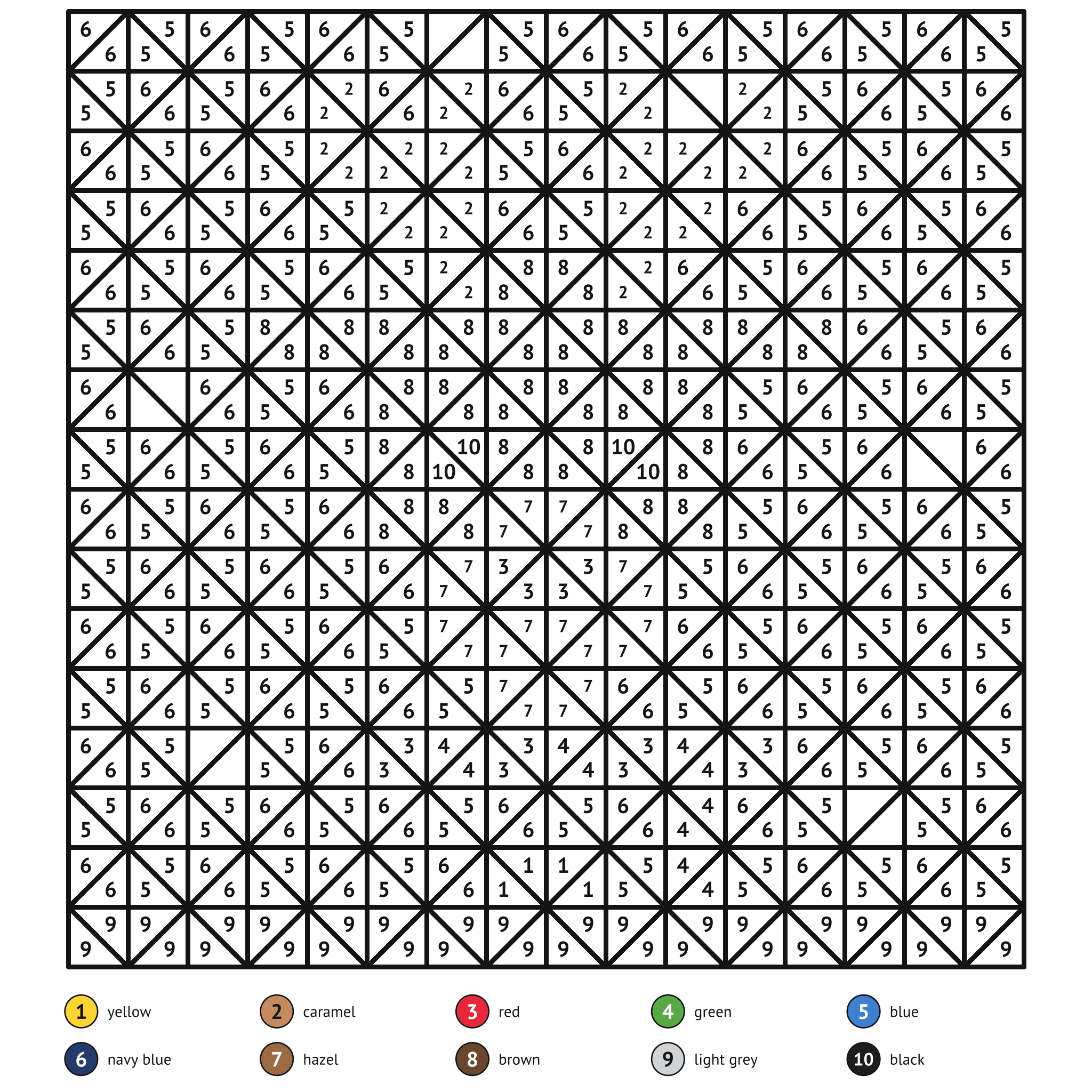 Color by number printable, the reindeer: numbered spaces and a color key