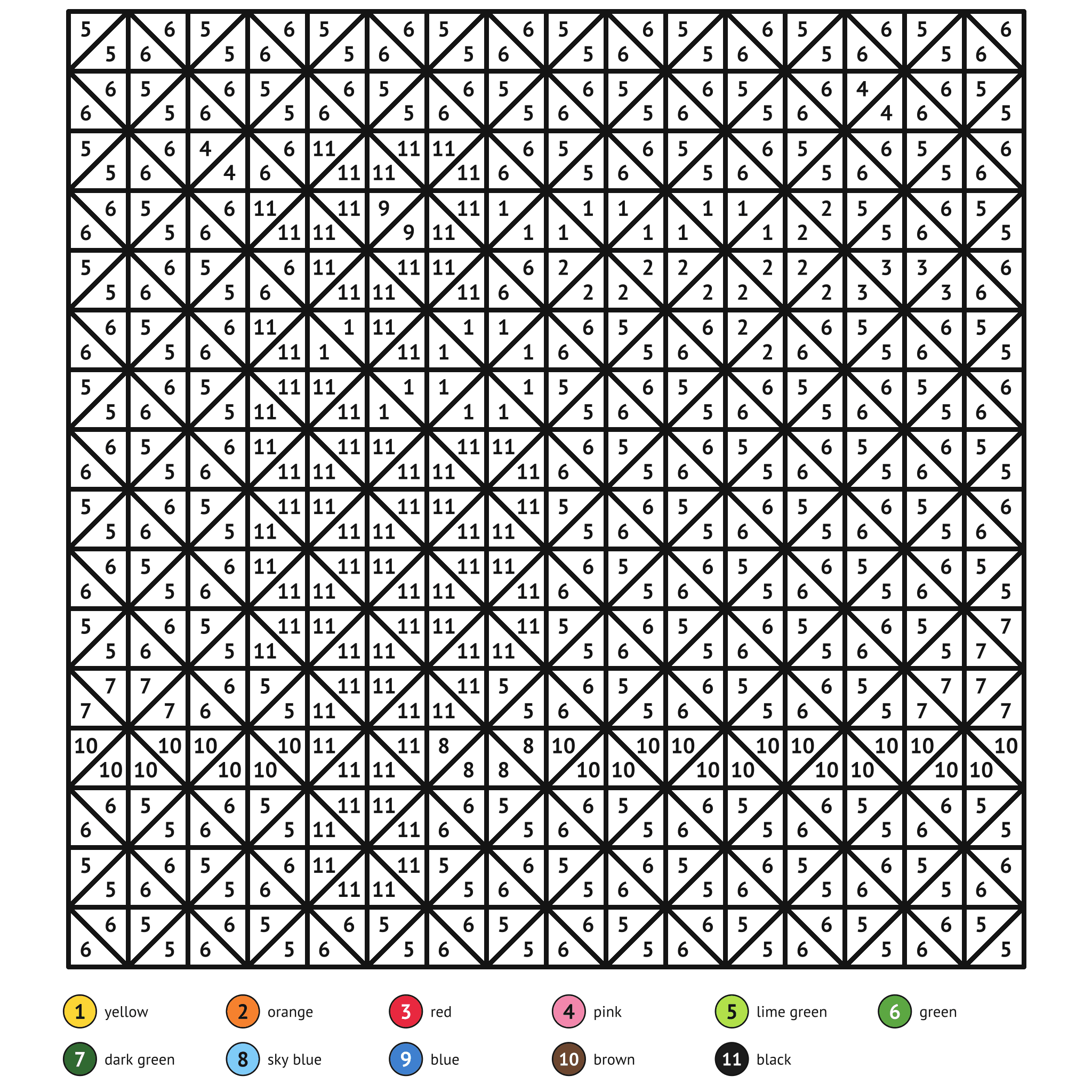 Color by number printable, the toucan: numbered spaces and a color key