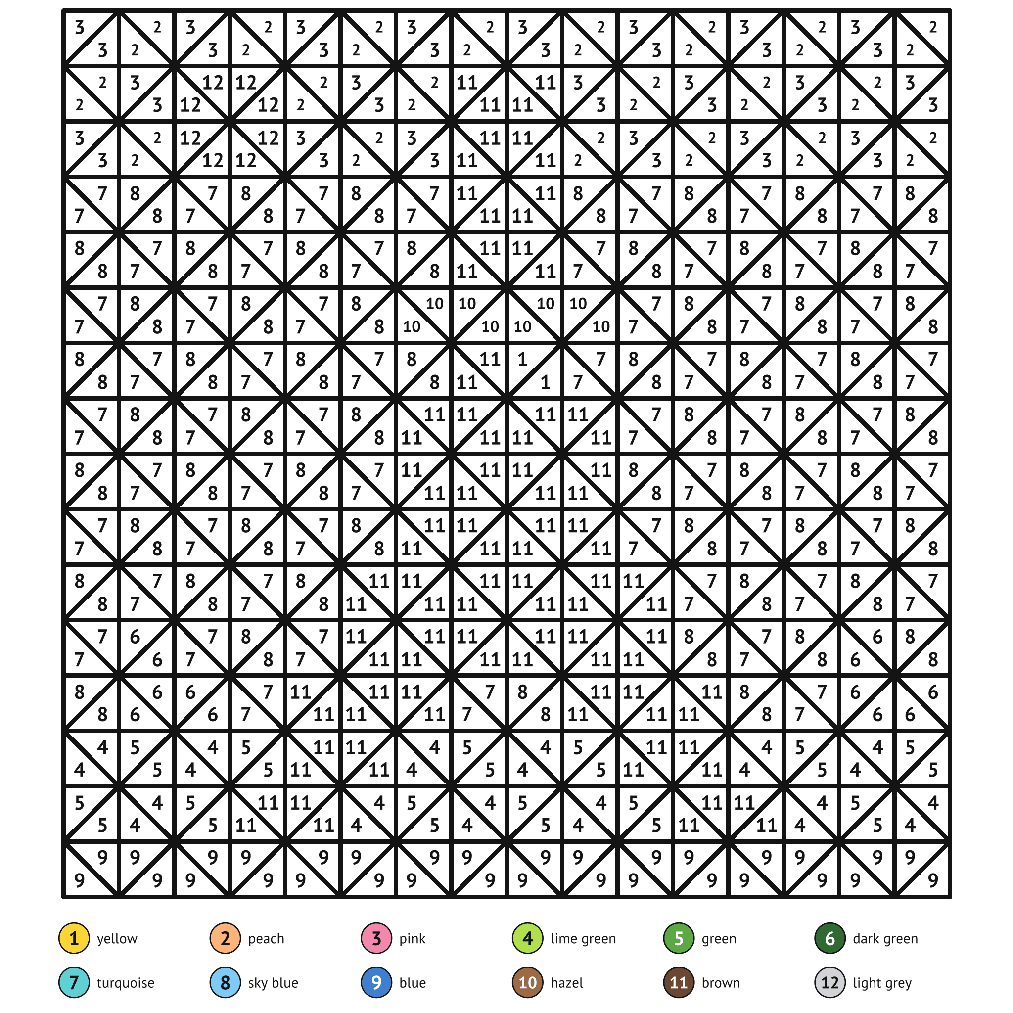 Color by number printable, the Eiffel Tower: numbered spaces and a color key