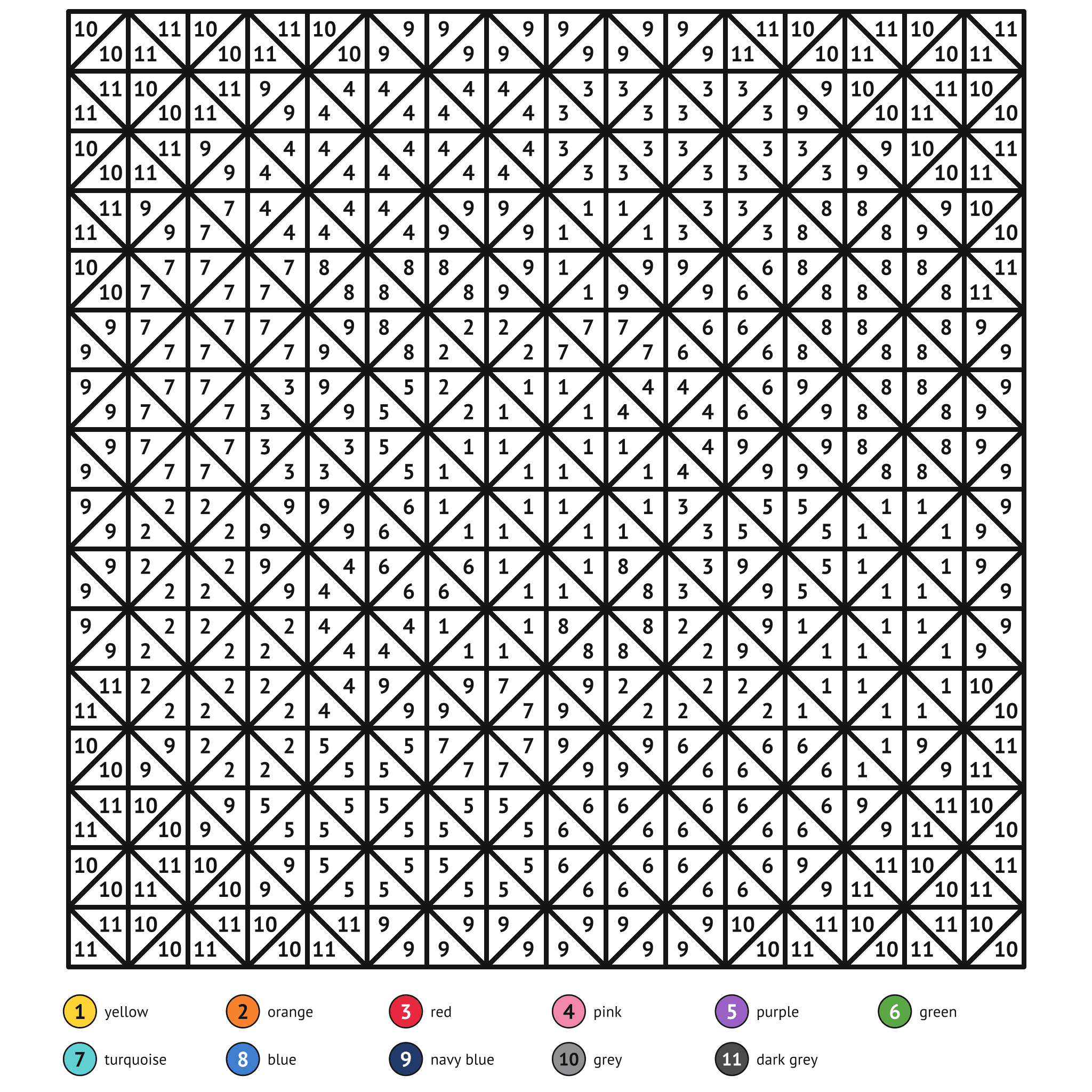 Color by number printable, the rose window: numbered spaces and a color key