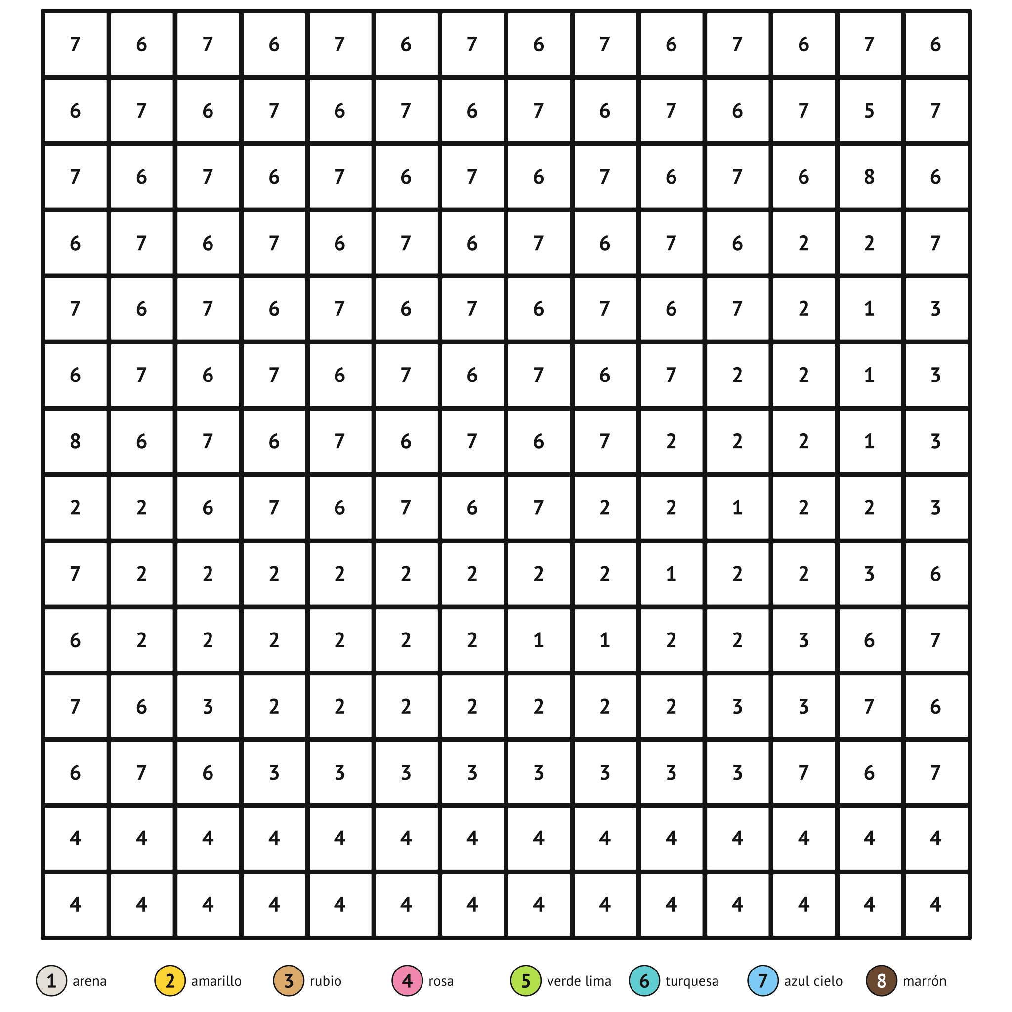 Ficha para colorear por números, el plátano: zonas numeradas y leyenda de colores