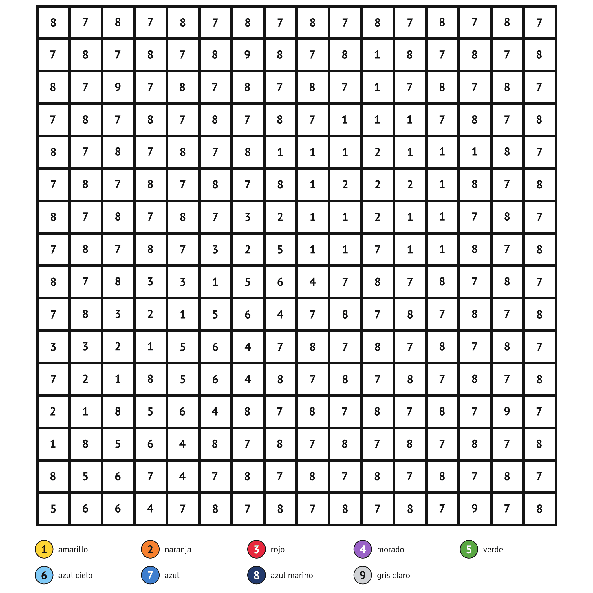 Ficha para colorear por números, la estrella fugaz: zonas numeradas y leyenda de colores