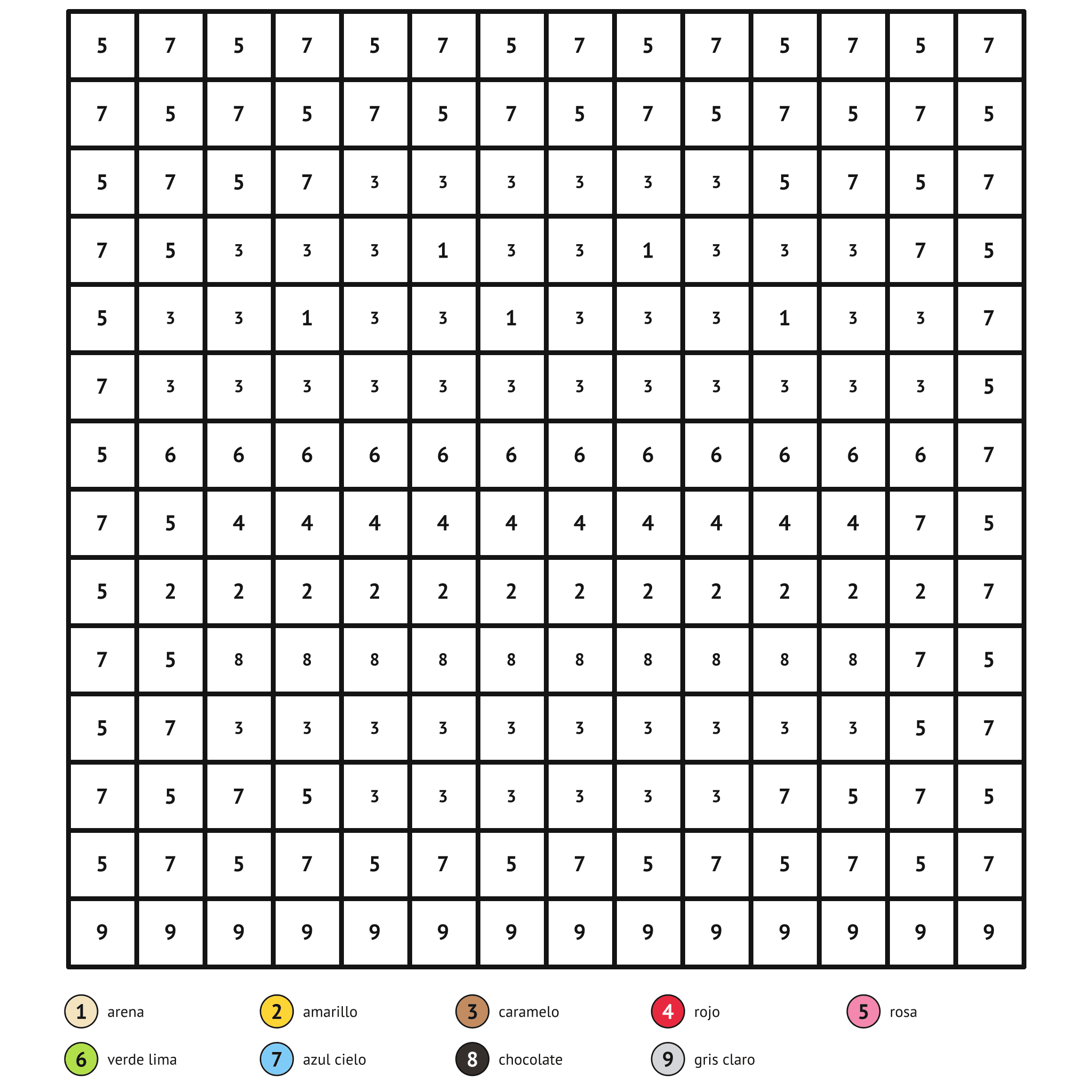 Ficha para colorear por números, la hamburguesa: zonas numeradas y leyenda de colores