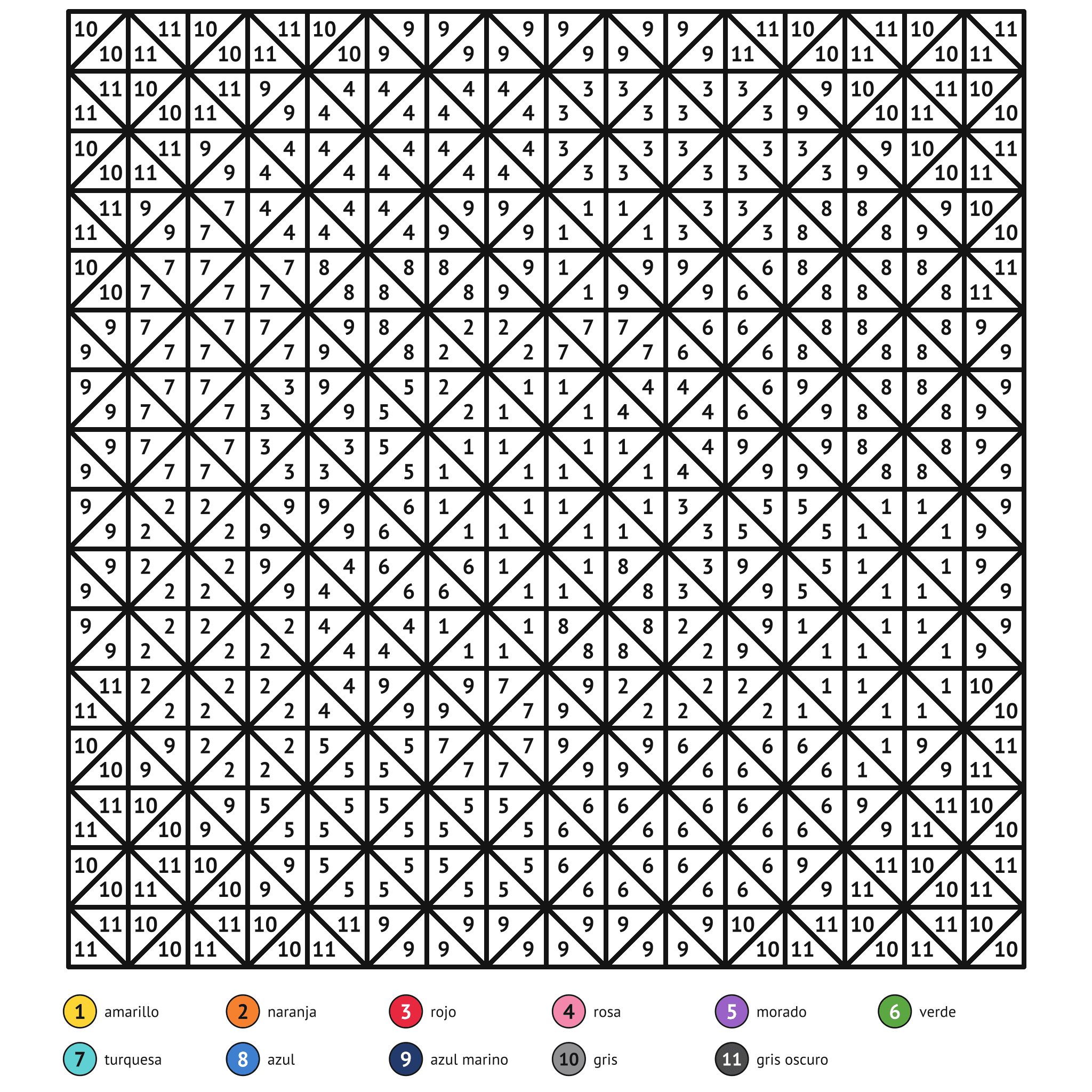 Ficha para colorear por números, el rosetón: zonas numeradas y leyenda de colores