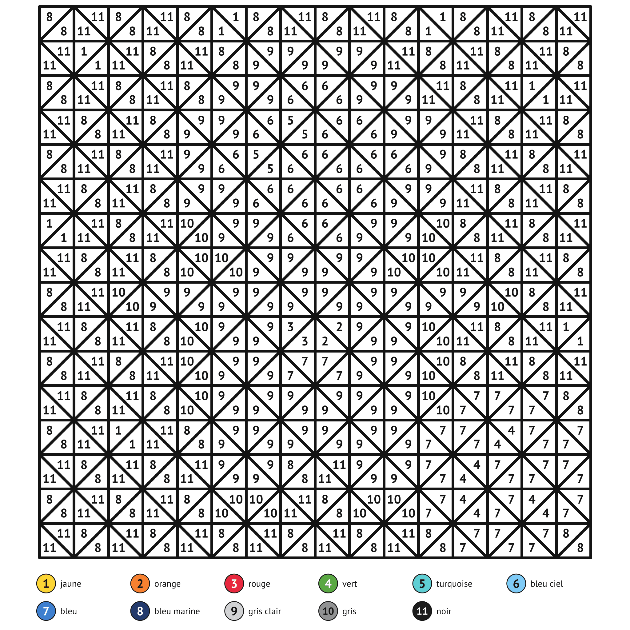 Coloriage magique à imprimer, l'astronaute : zones numérotées et légende de couleurs