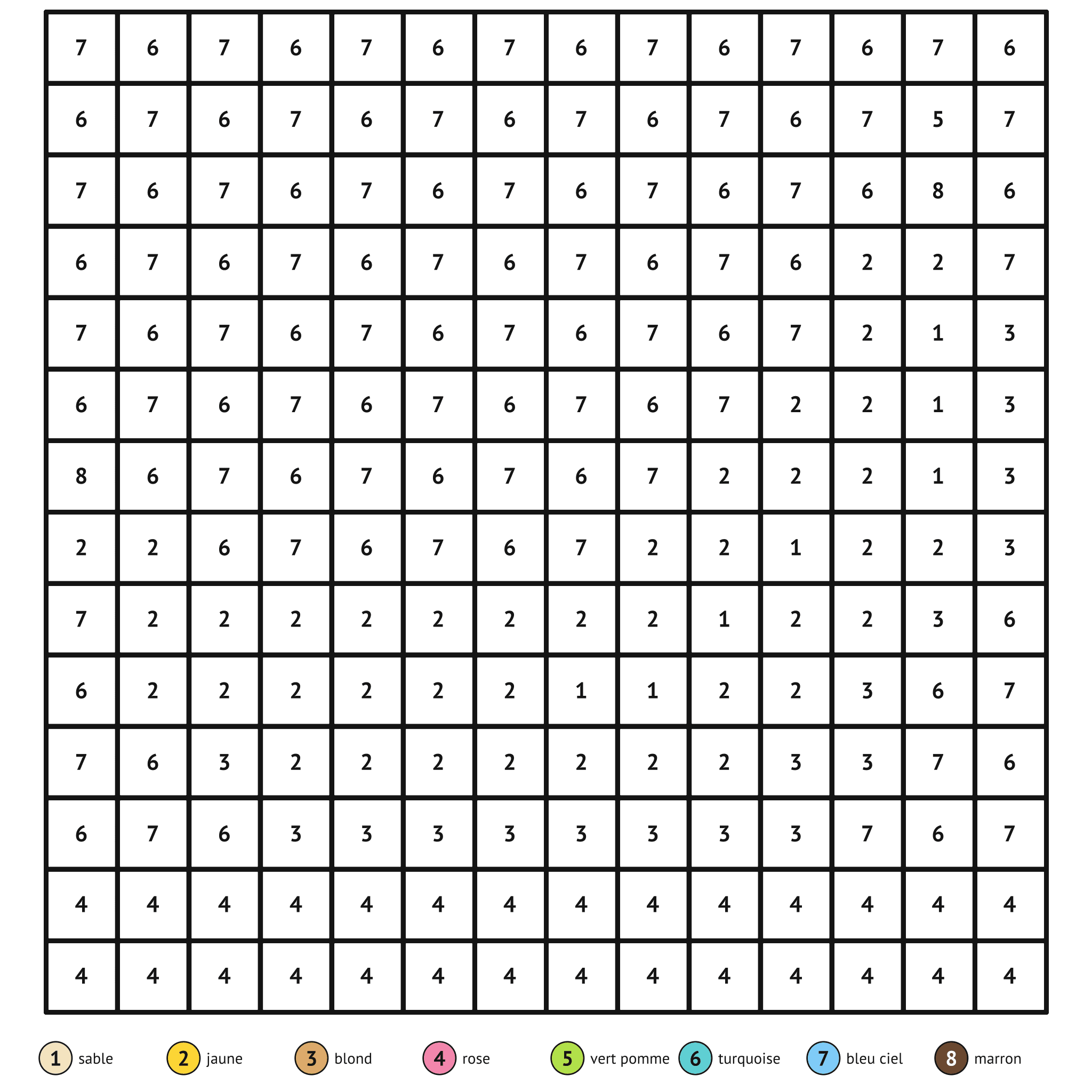 Coloriage magique à imprimer, la banane : zones numérotées et légende de couleurs