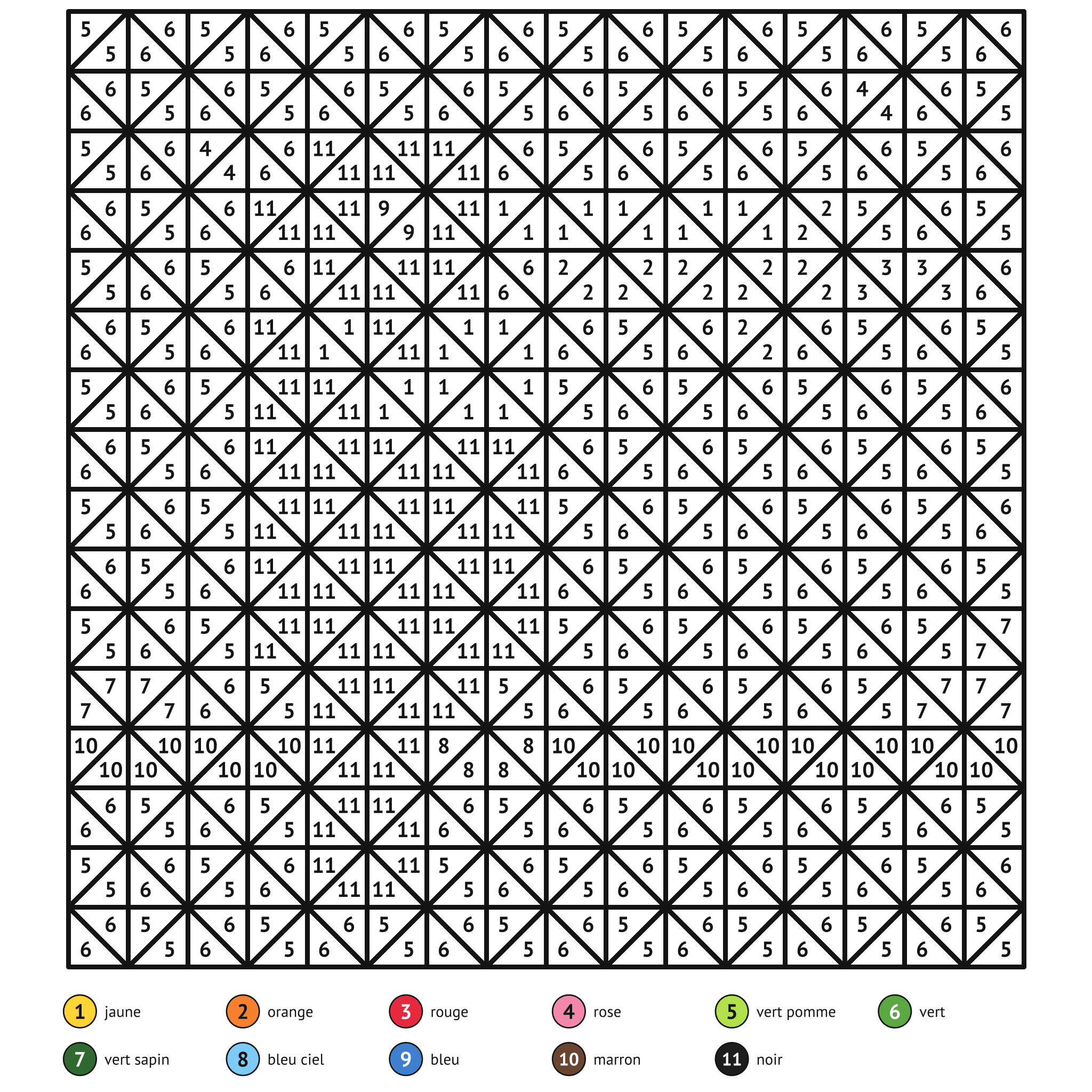 Coloriage magique à imprimer, le toucan : zones numérotées et légende de couleurs