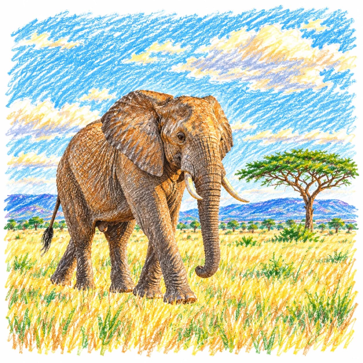 Modèle colorié: Coloriage d'éléphant d'Afrique