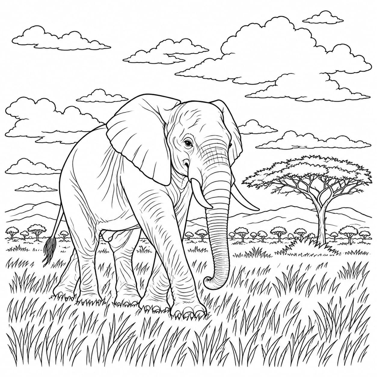 Coloriage: Coloriage d'éléphant d'Afrique