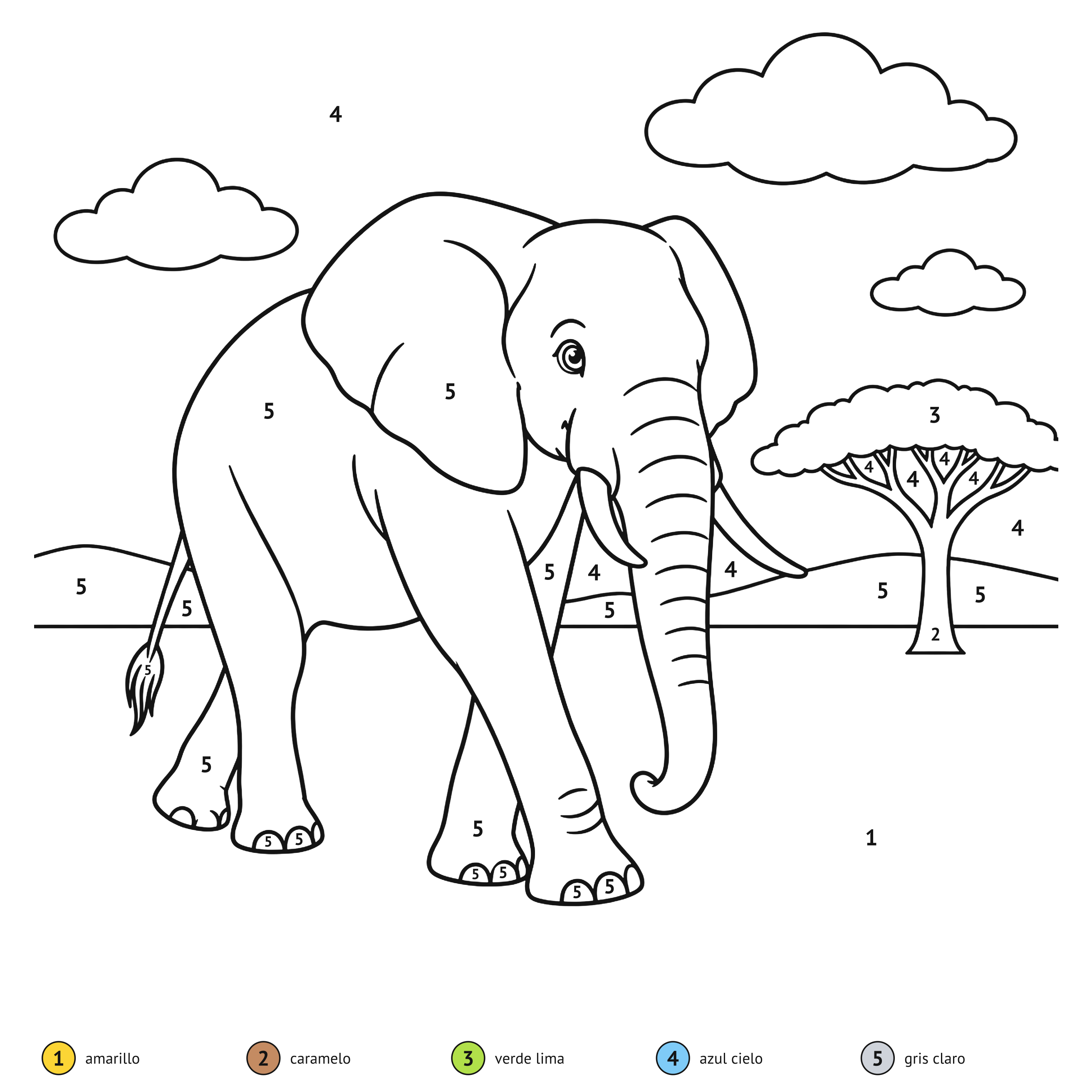 Por números: Elefante africano para colorear por números