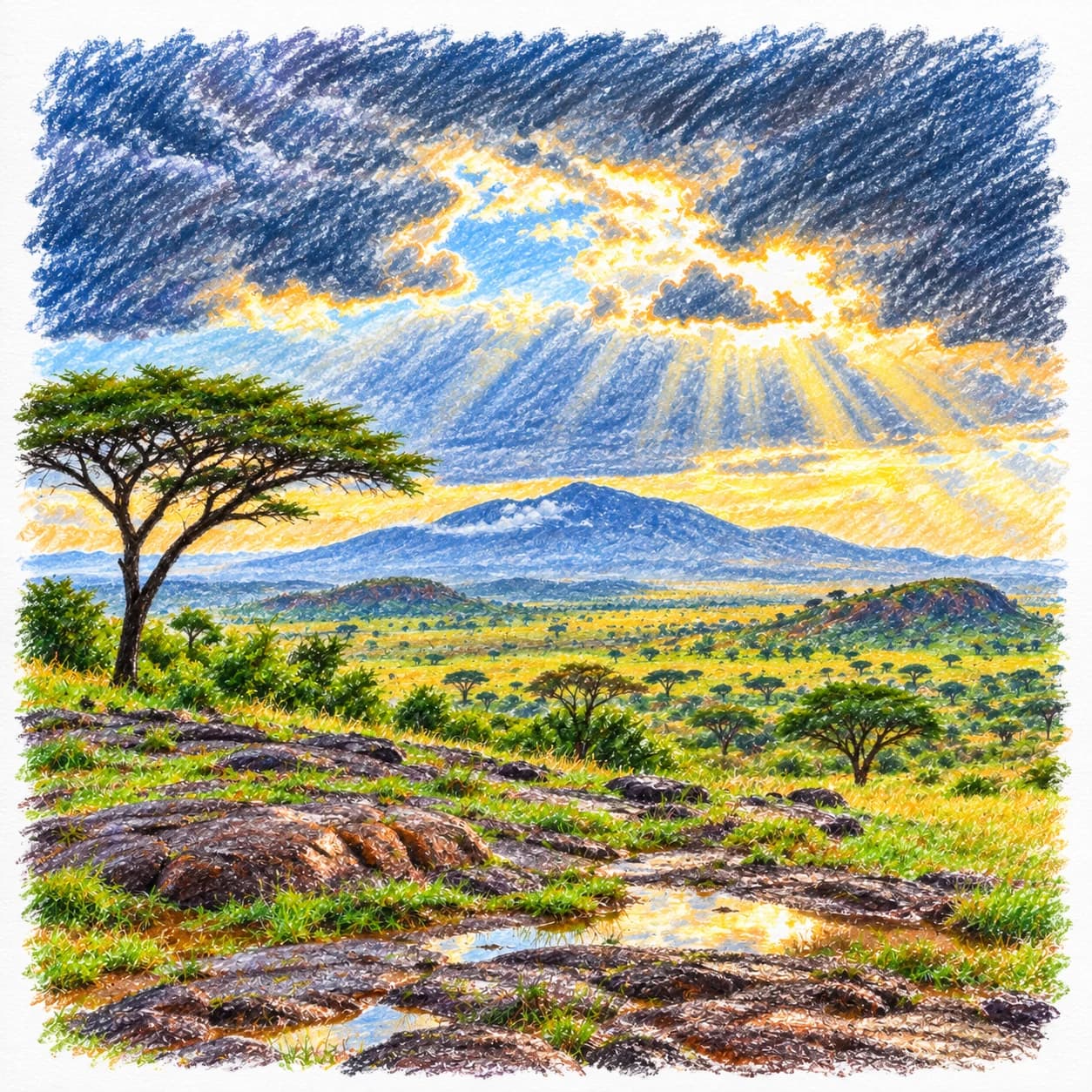 Colored model: African savanna clearing storm coloring page