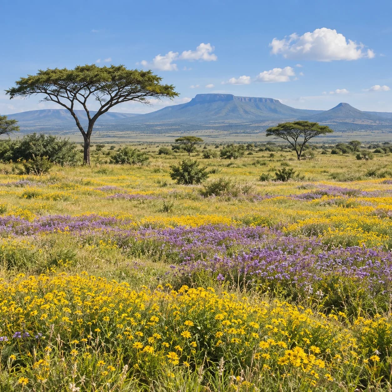 Photo réaliste: Coloriage de la savane africaine : fleurs de saison