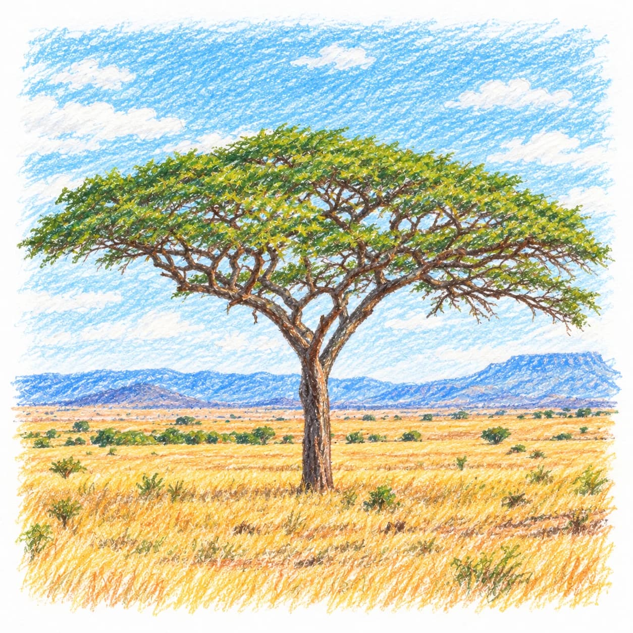 Colored model: African savanna solitary tree coloring page