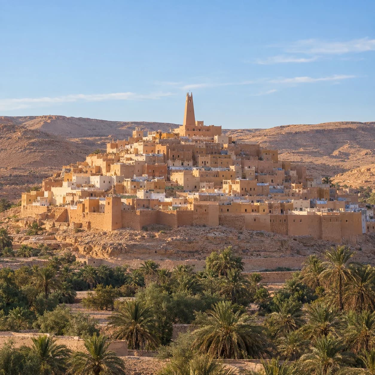 Realistic source: Algeria coloring page: hilltop desert town