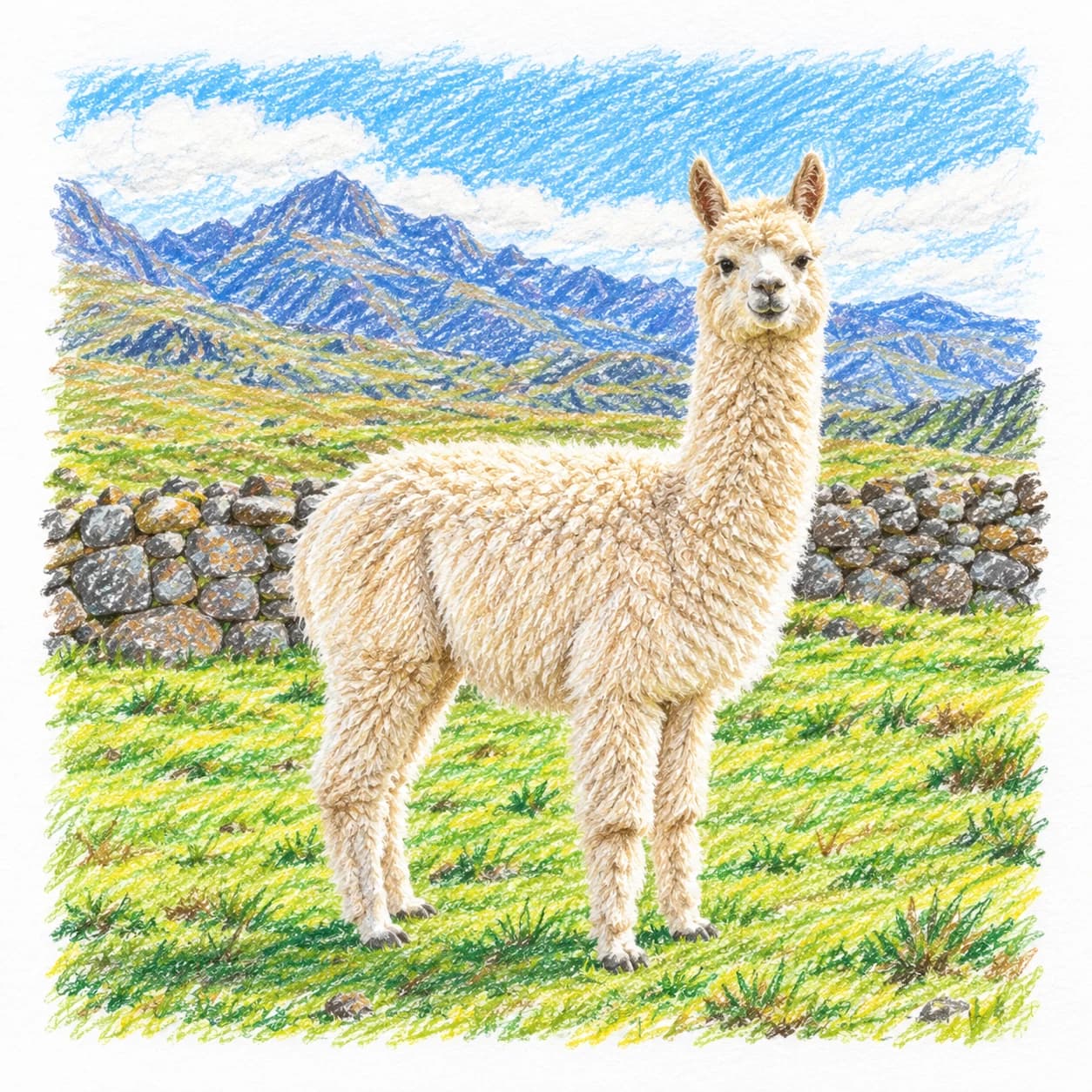 Colored model: Alpaca coloring page