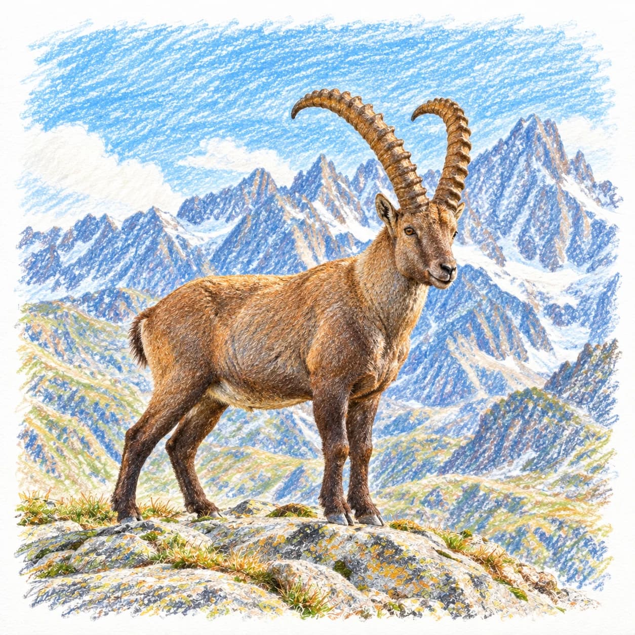 Modèle colorié: Coloriage de bouquetin des Alpes
