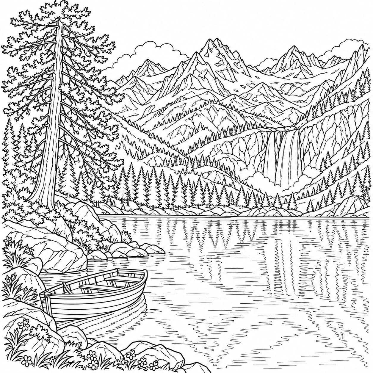 Coloring: Alpine lake coloring page