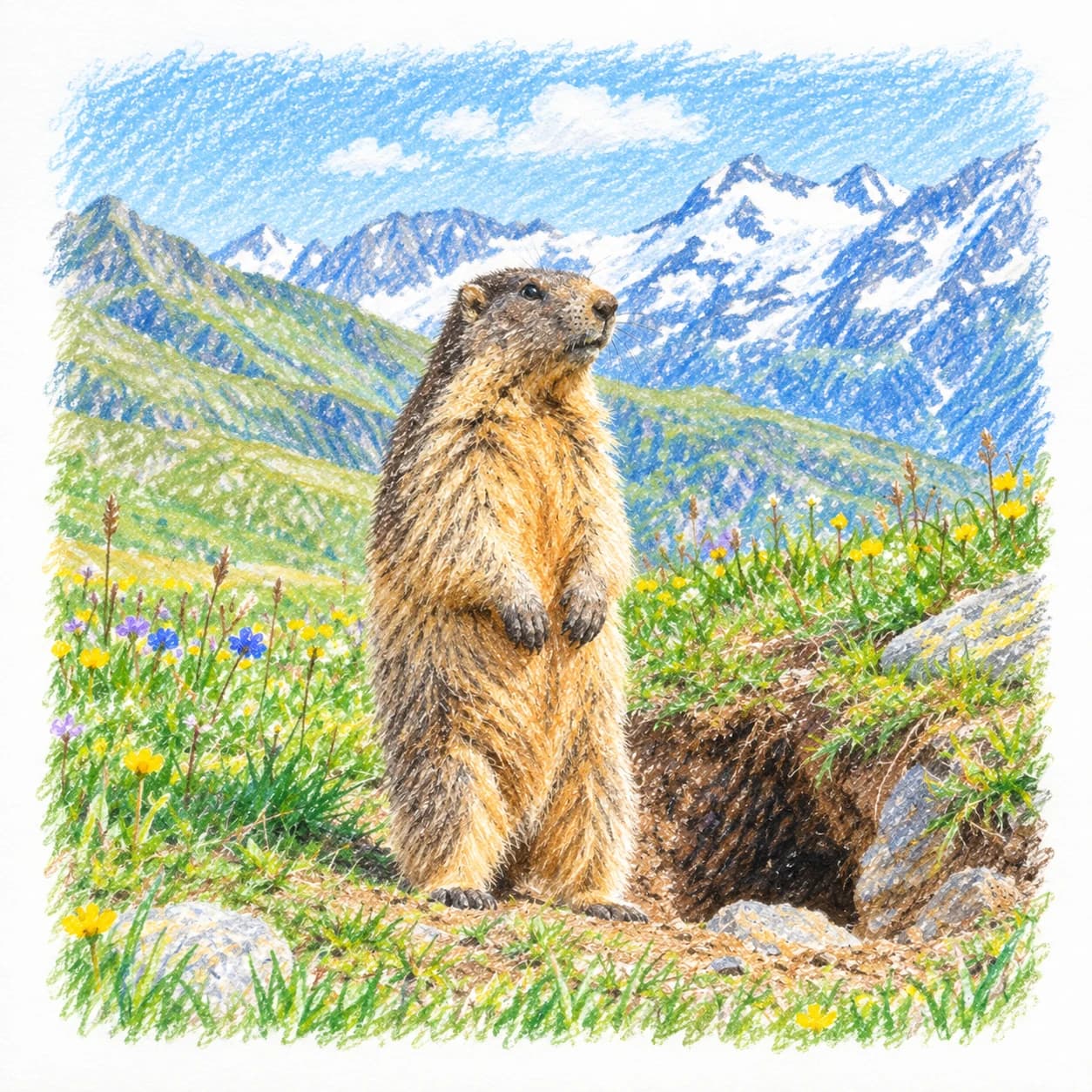 Modèle colorié: Coloriage de marmotte des Alpes