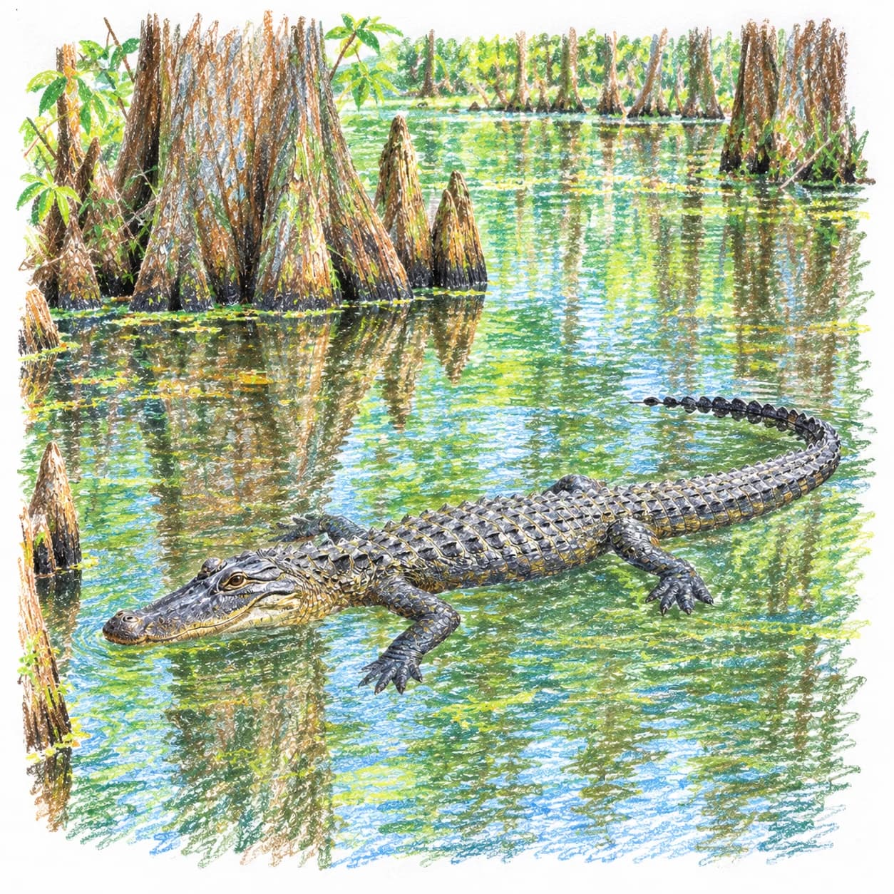Modèle colorié: Coloriage d'alligator d'Amérique