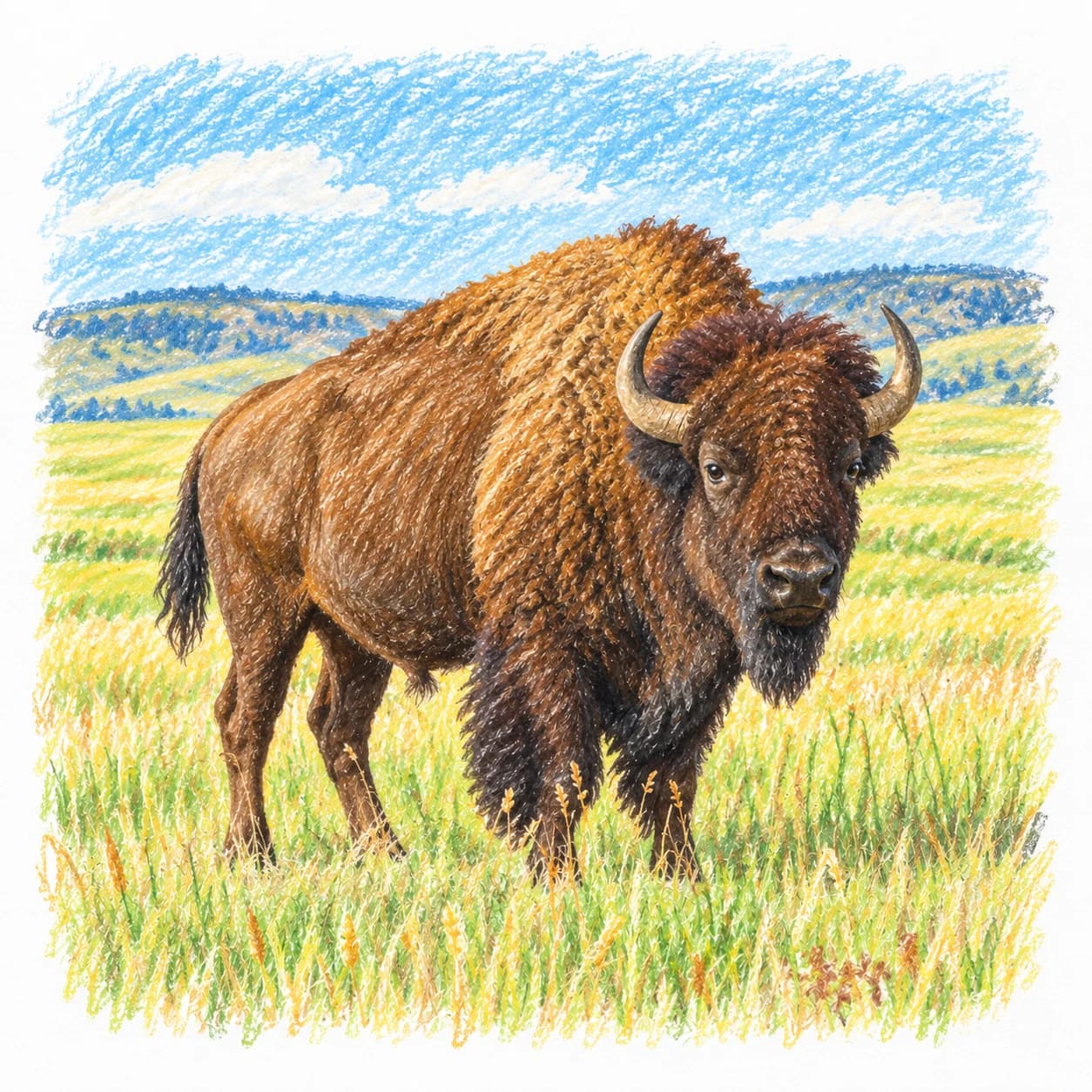 Modèle colorié: Coloriage de bison d'Amérique