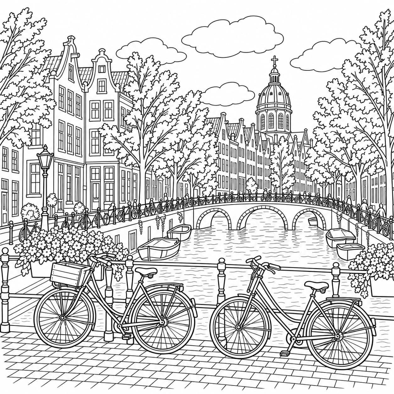 Coloring: Amsterdam canal coloring page