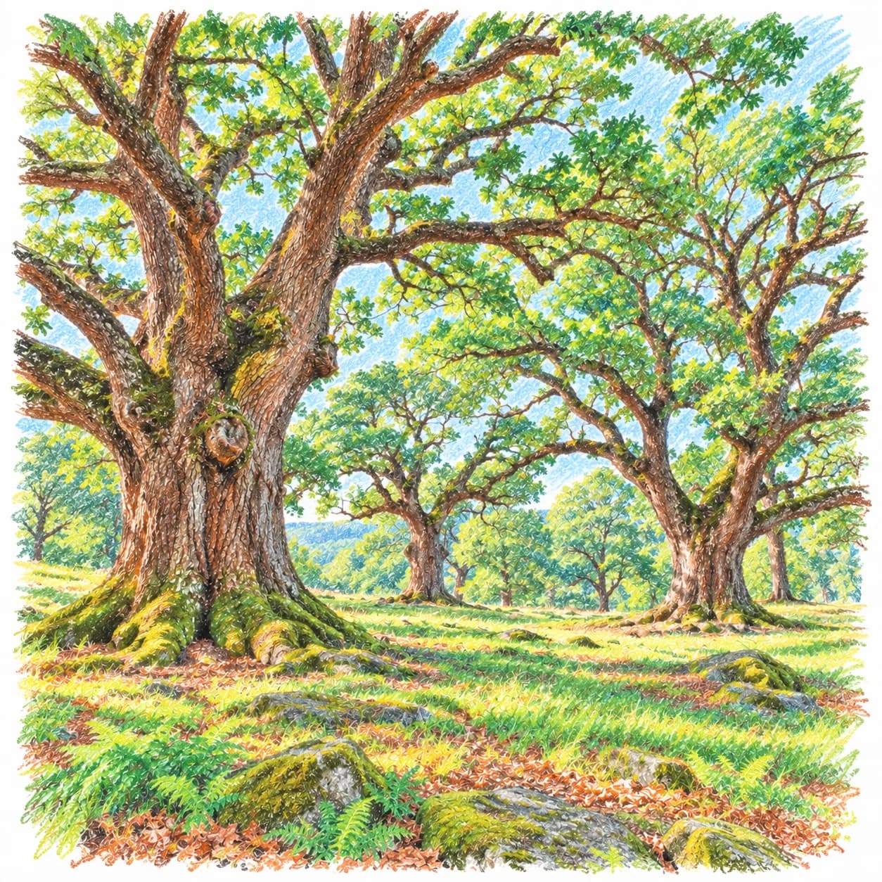 Colored model: Ancient oak woodland ancient grove coloring page