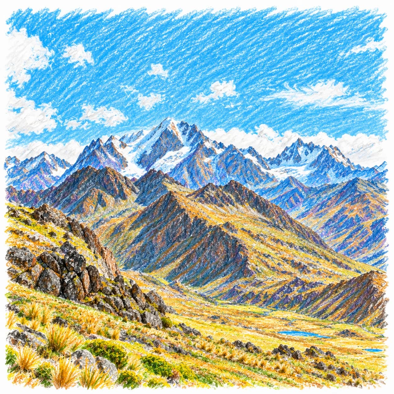 Modèle colorié: Coloriage de la cordillère des Andes : sommets dentelés