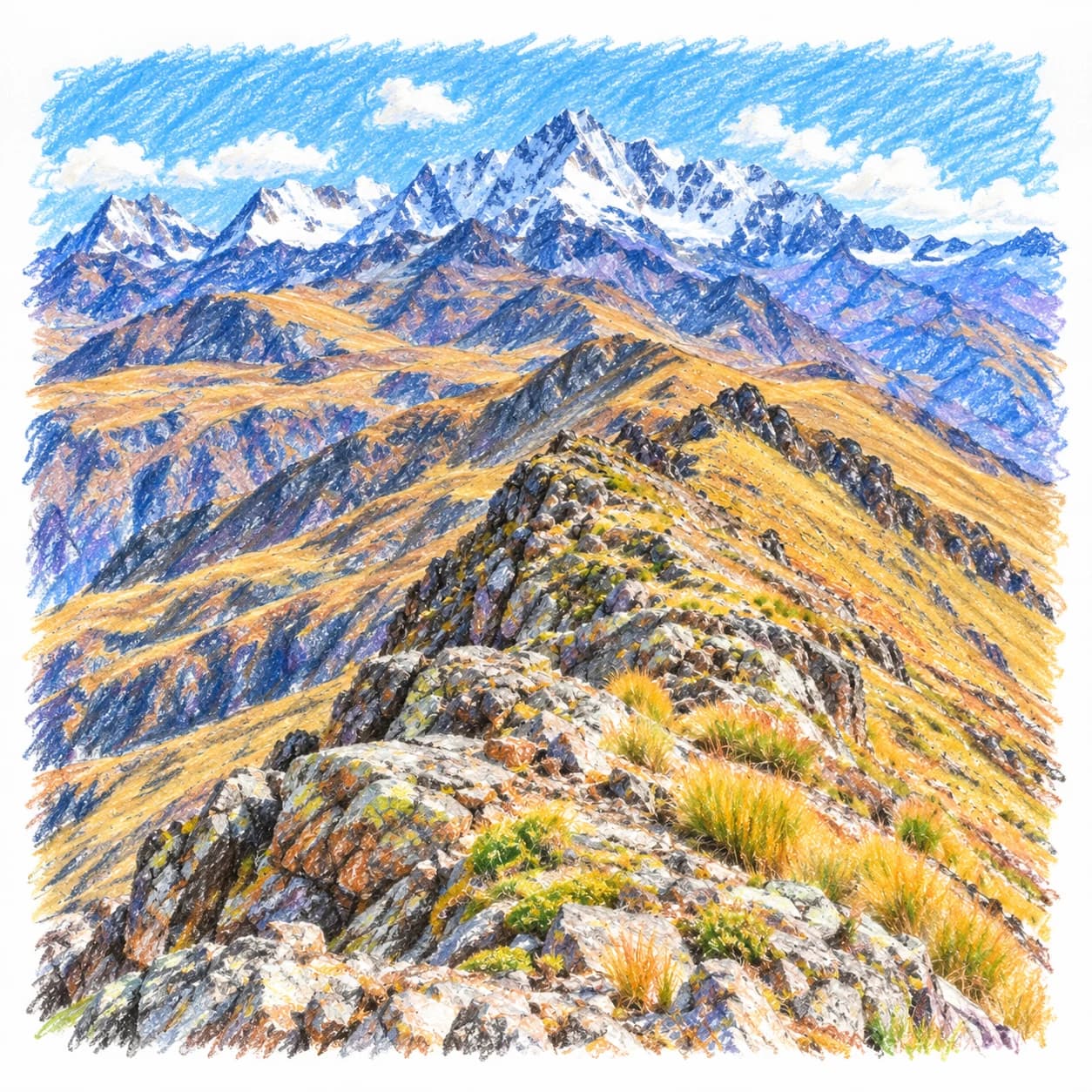 Modèle colorié: Coloriage de la cordillère des Andes : crête rocheuse