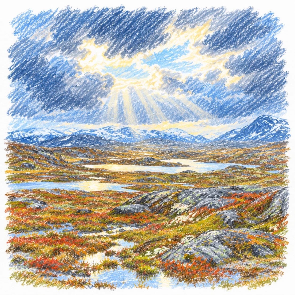 Modèle colorié: Coloriage de la toundra arctique : éclaircie après l'orage
