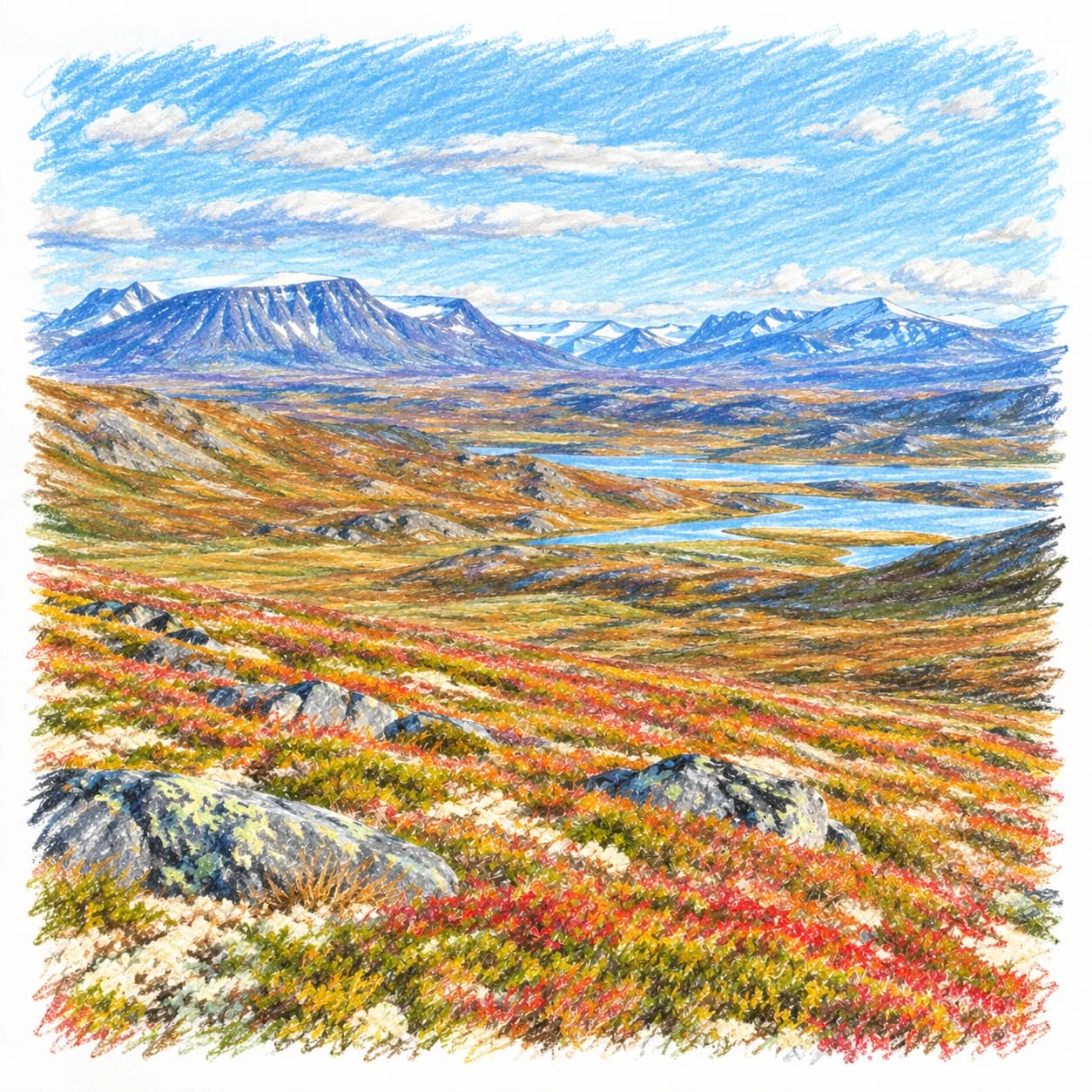Modèle colorié: Coloriage de la toundra arctique : vaste panorama