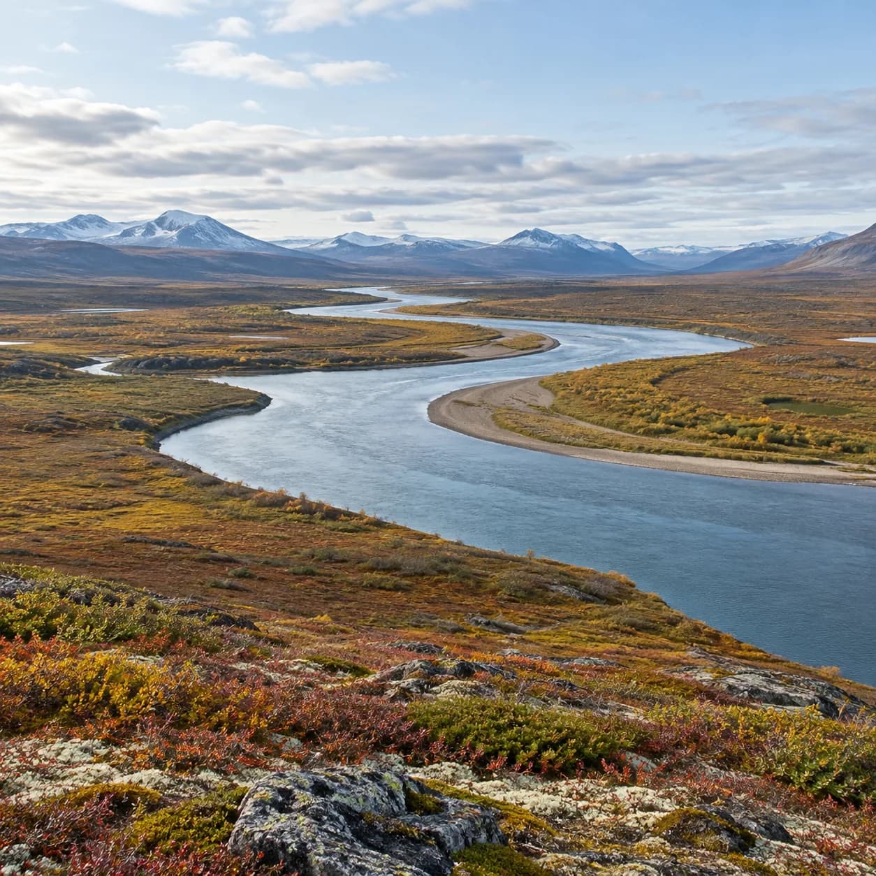 Photo réaliste: Coloriage de la toundra arctique : rivière sinueuse