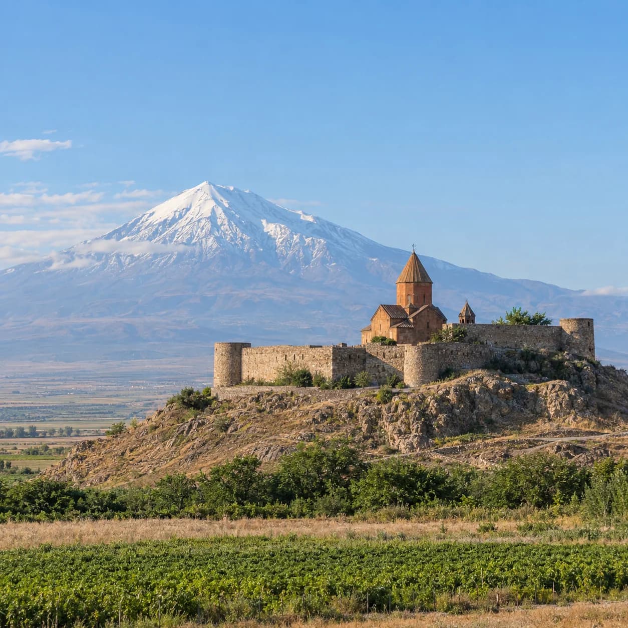 Photo réaliste: Coloriage de l'Arménie : monastère au pied de l'Ararat
