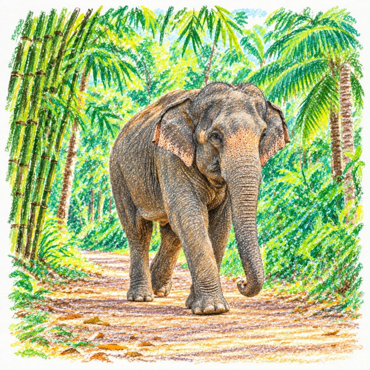 Modèle colorié: Coloriage d'éléphant d'Asie