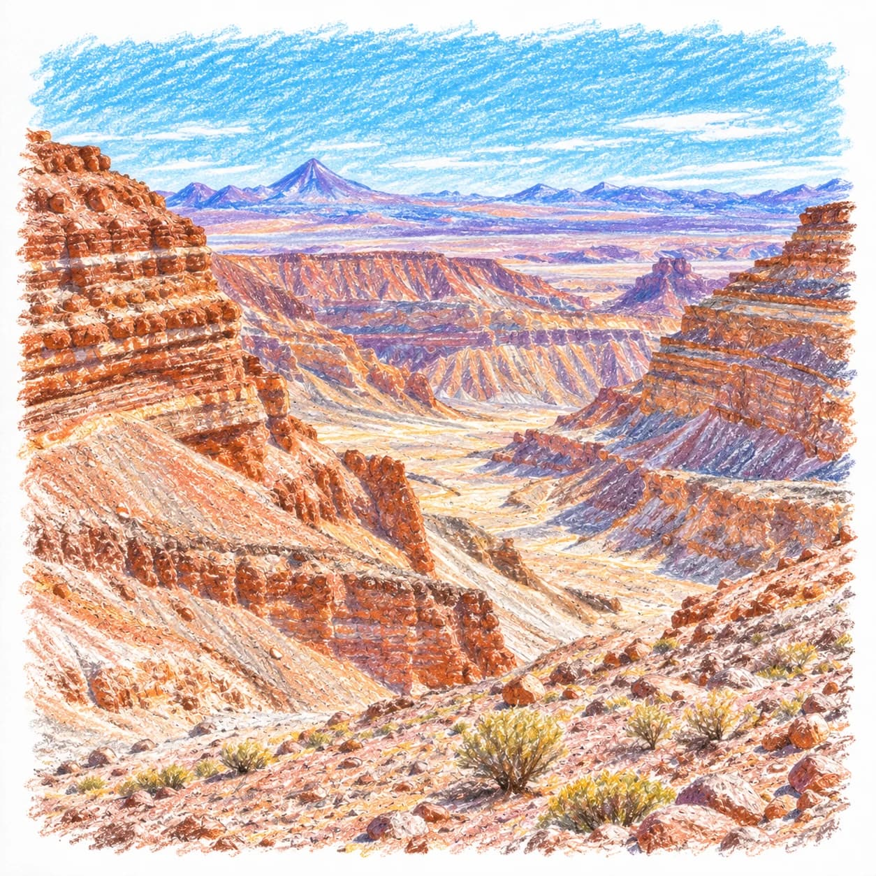 Modèle colorié: Coloriage du désert d'Atacama : canyon stratifié