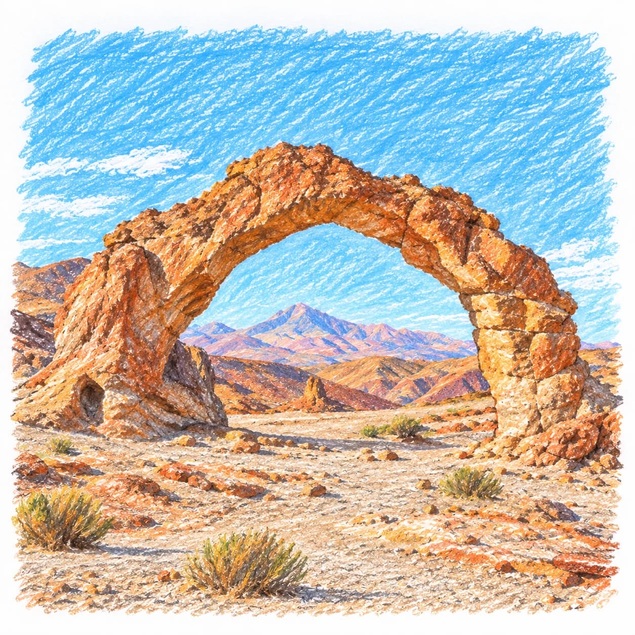 Modèle colorié: Coloriage du désert d'Atacama : arche naturelle