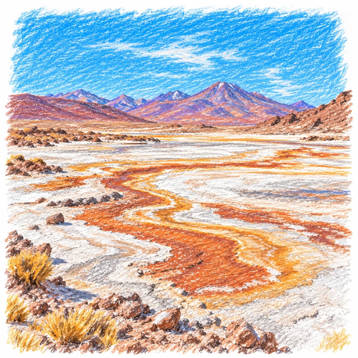 Modèle colorié: Coloriage du désert d'Atacama : sol aux motifs naturels