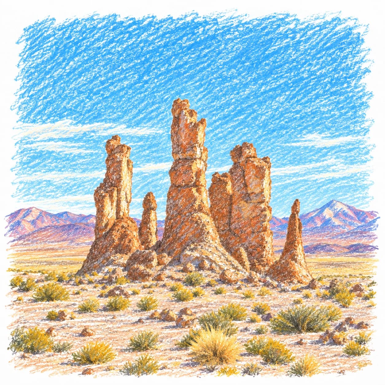 Modèle colorié: Coloriage du désert d'Atacama : piliers rocheux