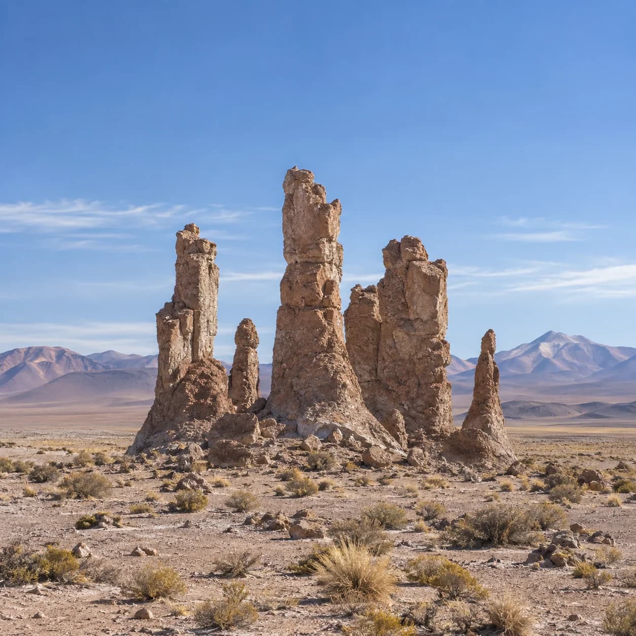 Photo réaliste: Coloriage du désert d'Atacama : piliers rocheux