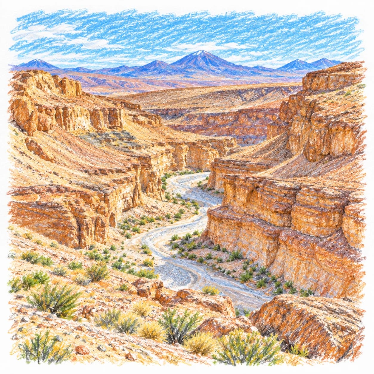 Colored model: Atacama Desert winding gorge coloring page