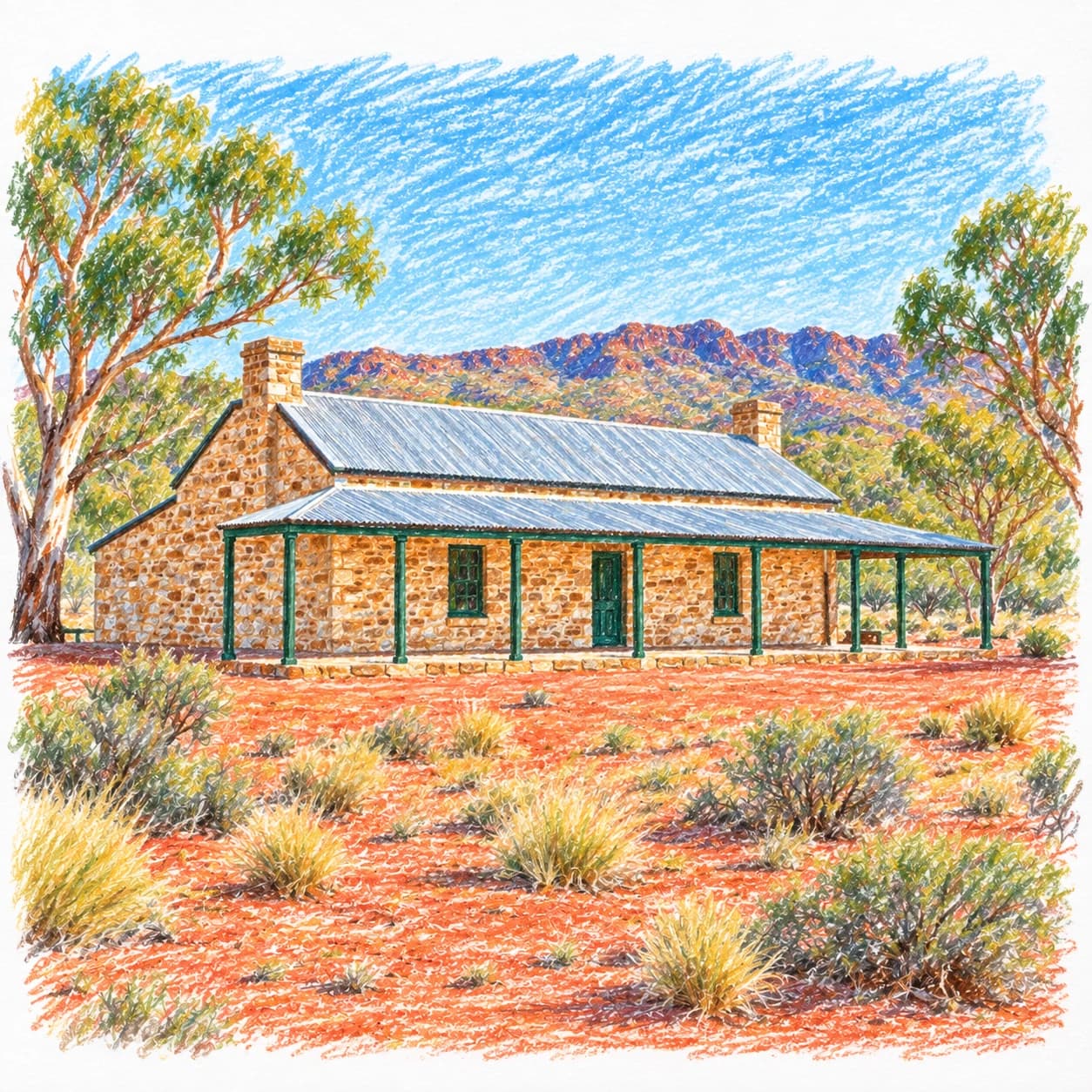 Colored model: Australia coloring page: outback stone homestead