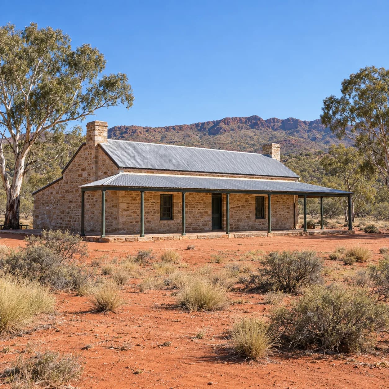 Photo réaliste: Coloriage de l'Australie : ferme en pierre de l'outback