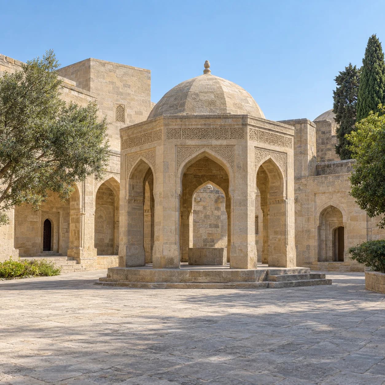 Photo réaliste: Coloriage de l'Azerbaïdjan : pavillon de pierre à coupole