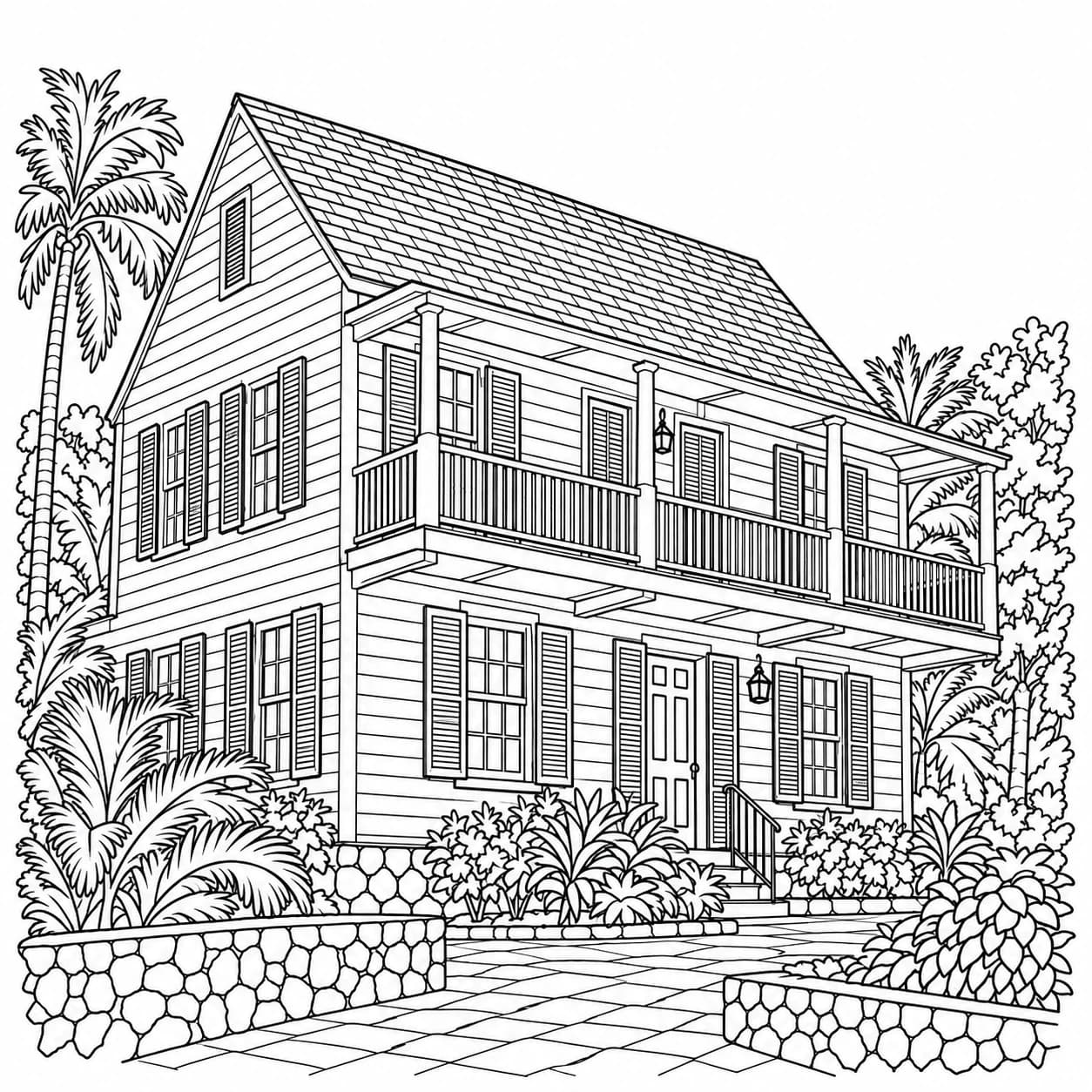 Coloring: Bahamas coloring page: wooden house with shutters